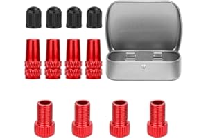 NQEUEPN 12pcs Bike Presta Valve Adapter Sets, Aluminum Alloy and Plastic Bicycle Adaptors and Valve Caps with Storing Box Bike Tire Air Pump Adapters for Basketballs Volleyballs Footballs Balloons (Red)