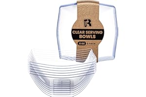 R-kay 6 Pack Square Plastic Serving Bowls - Clear 8 oz Small Bowls for Parties, Weddings, Catering, and Birthdays