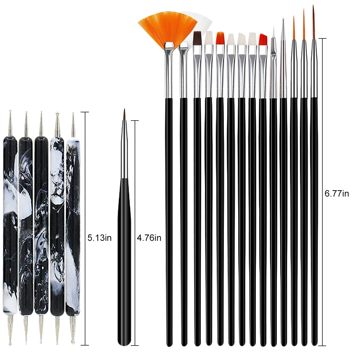 20pcs Nail Art Painting Kit, Nail Art Design Dotting Painting Drawing Polish Brush Pen Tools, Nail Art Brushes and Nail Dotting Tools Set : Beauty