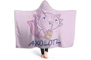 ARTIEMASTER Axolotl Hooded Blanket Soft and Lightweight Flannel Throw Suitable for Use in Bed, Living Room and Travel 60"x50" for Teens