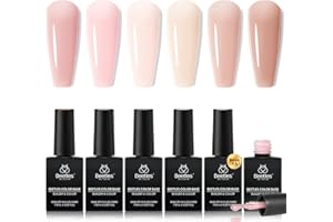 BEETLES GEL POLISH Beetles Rubber Base Gel Nail Polish, 6 Colors Nude Gel Polish Pink Peach Neutral Sheer French Tips Base Colors for Nails Flexible U V LED Soak Off for DIY Home Manicure Winter Nail Gifts