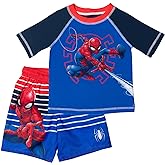 Marvel Raglan Rash Guard and Swim Trunks UPF 50+ Outfit Set Toddler to Big Kid Sizes (2T - 18-20)