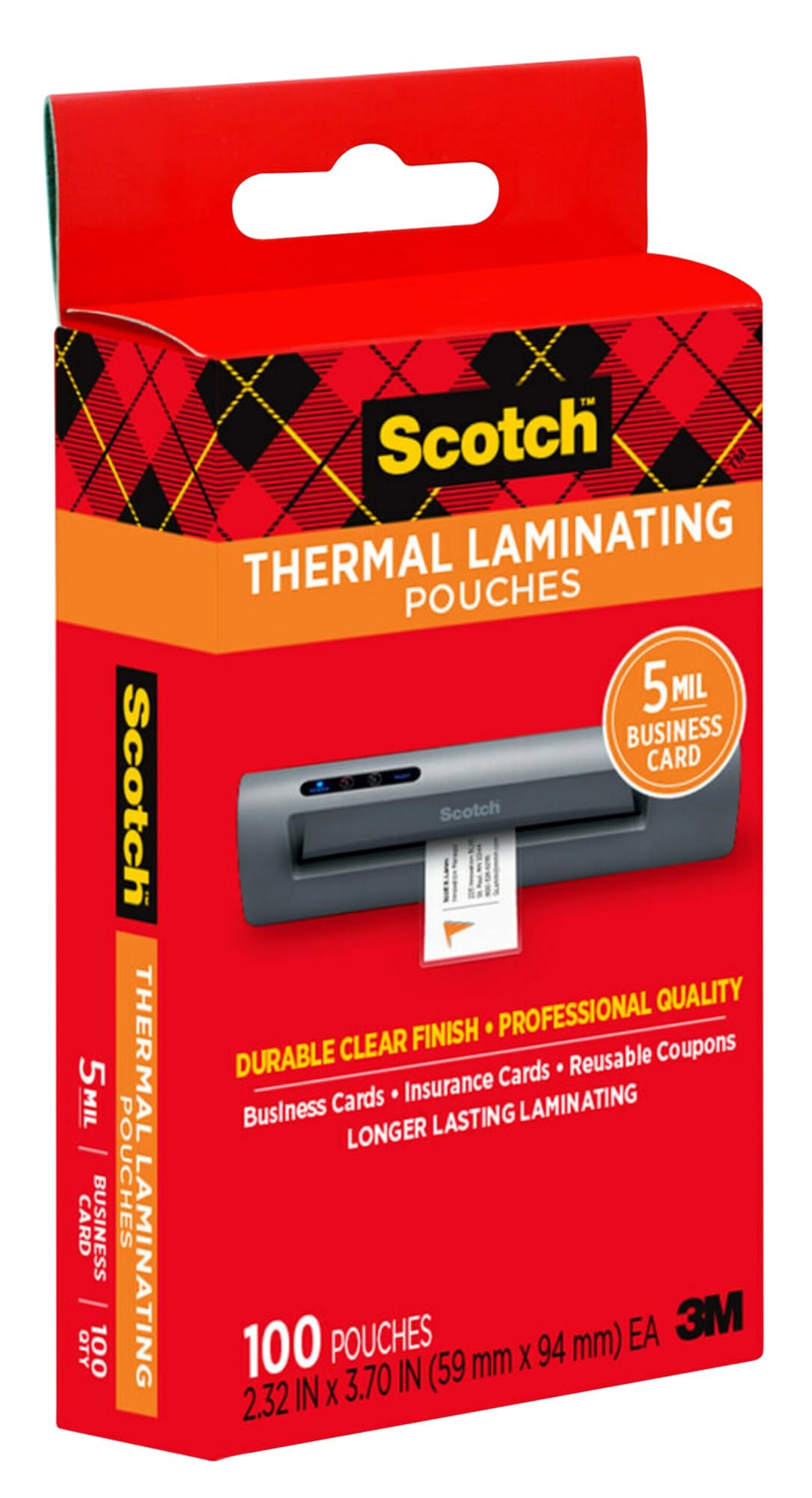 Scotch Thermal Laminating Pouches, 5 Mil Thick for Extra Protection, 2.32 x 3.70-Inches, Business Card Size, 100-Pack (TP5851-100)