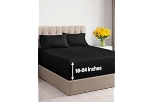 CGK UNLIMITED Extra Deep Pocket Queen Sheets - 4 Piece Breathable & Cooling Bed Sheets - Hotel Luxury Bed Sheet Set - Soft, Wrinkle Free & Comfy - Easily Fits Extra Deep Mattresses - Deep Pocket Black Sheets Set