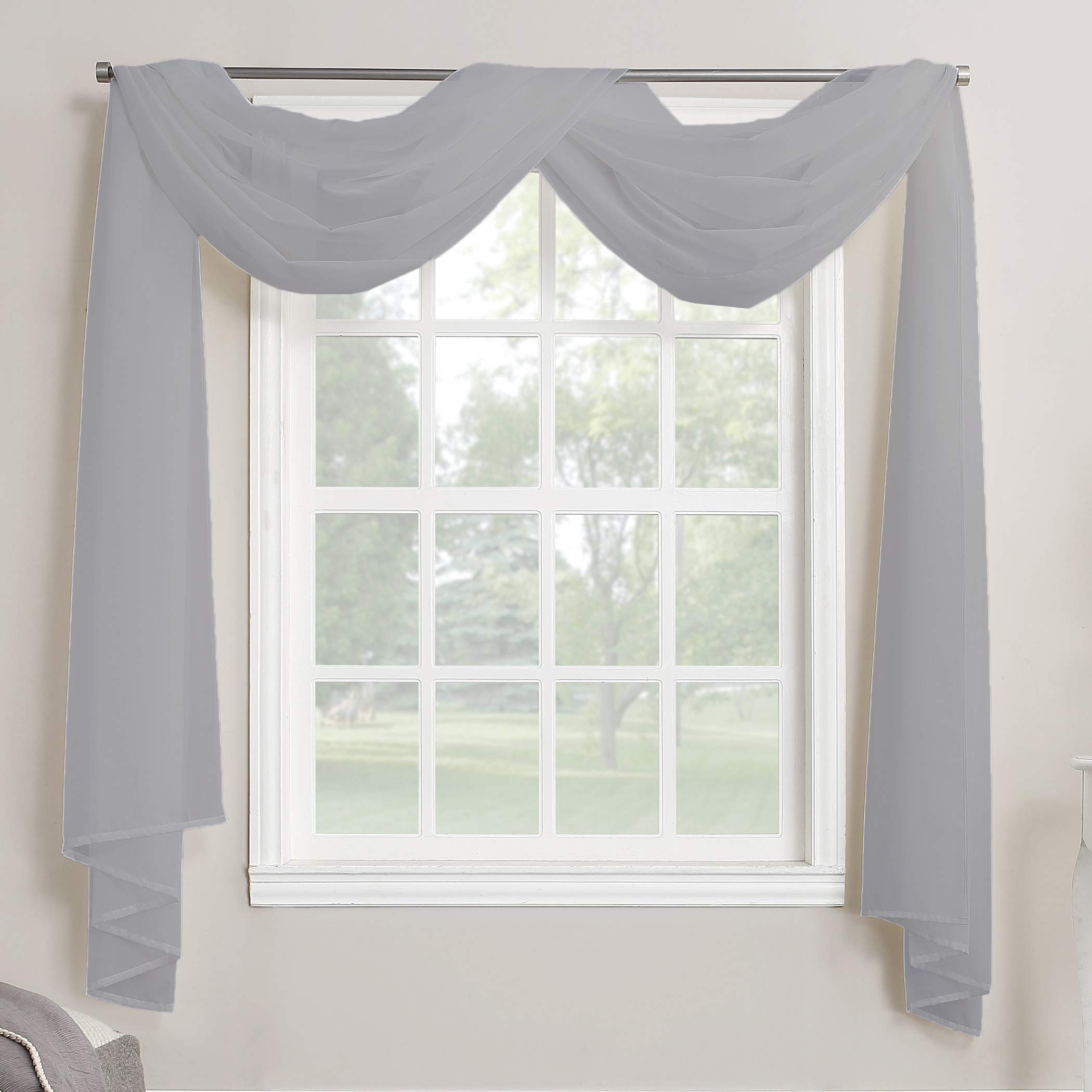 Megachest TAILORED VOILE WINDOW SCARF PELMET (silver, 56"X118"X1 Panel)