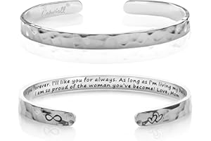 Carviell Engraved Cuff Bracelets for Women – Inspirational, Friendship, Love, Mom, Daughter, Sister, Christian, Graduation, Memorial & Wedding Gifts – 80+ Phrases – Stainless Steel, Gift-Ready