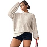 RoseSeek Women's Plus Size Sweaters Fall 2025 Long Sleeve Knit Crewneck Sweaters Jumper Tops Fall Outfits