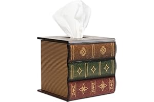 VERGOODR Crafted Classical Retro Wooden Antique Book Tissue Box Cover Square Tissue Holder Dispenser Paper Cover Case Napkin Holder Home Decor for Bathroom Living Room Office car Kitchen (Brown)
