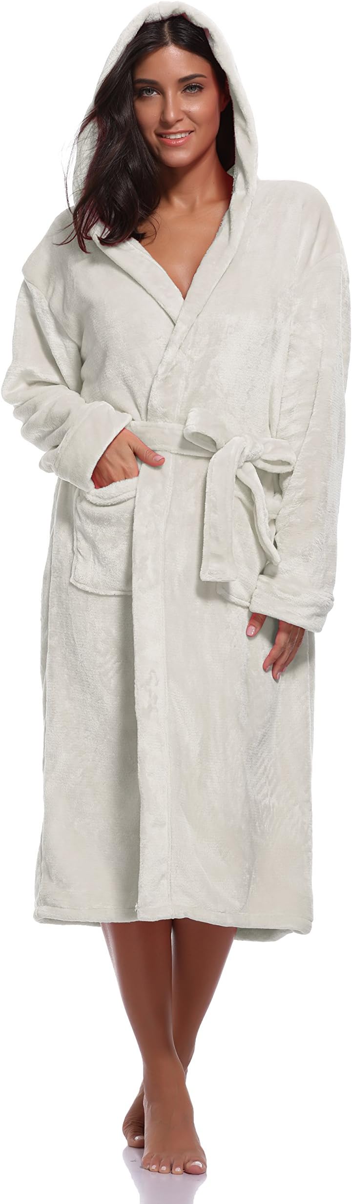Luvrobes Women's Plush Fleece Hooded Robe Ultra-Soft Long Bathrobe