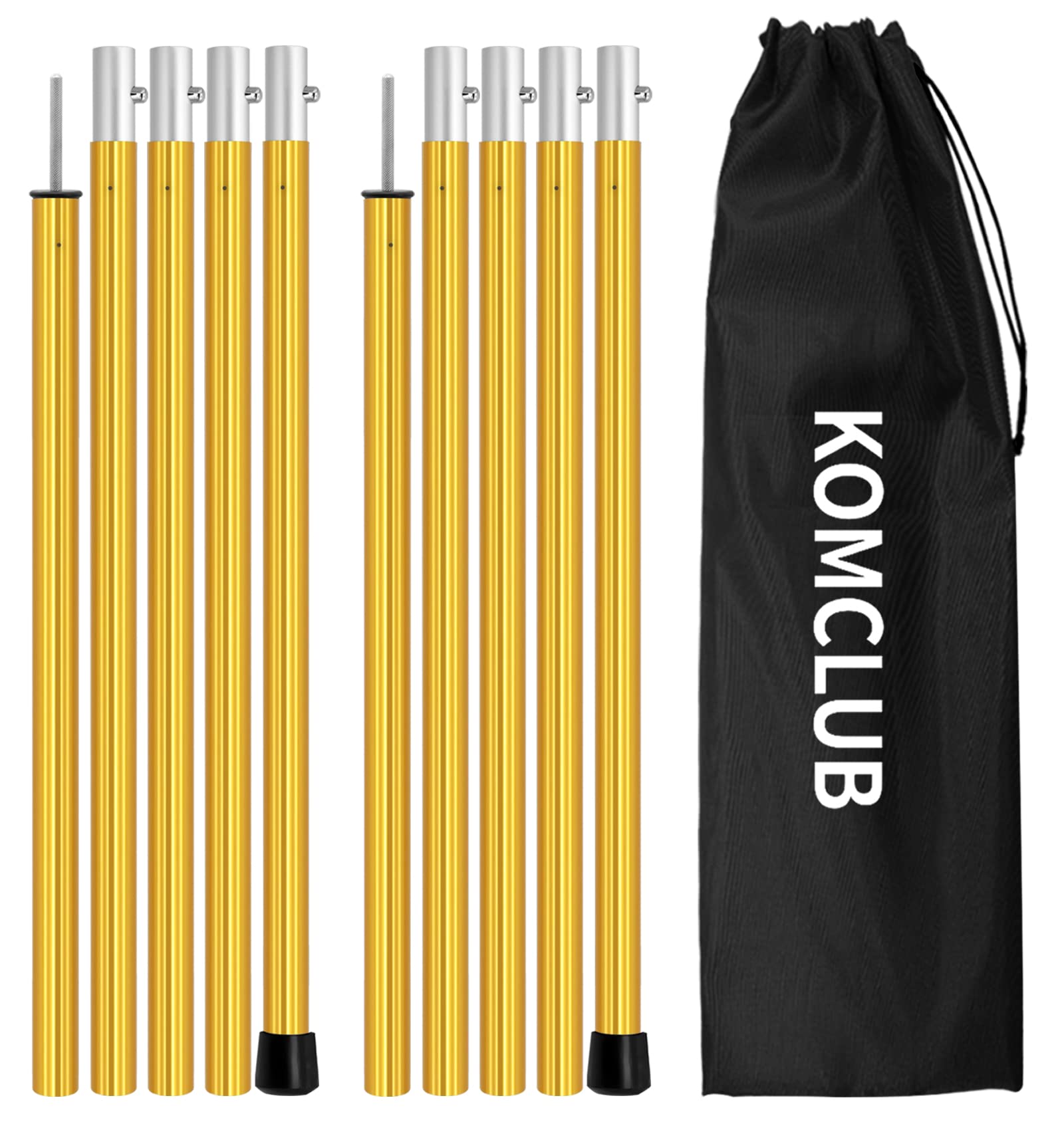 KOMCLUB Tent Poles Tarp Poles,5-Section Telescoping Aluminum Rods for Tent Fly and Tarps,Lightweight Replacement Adjustable Tent Poles for Outdoor Sport Camping 78Inch yellow — image 1