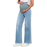 BLENCOT Maternity Jeans for Women Straight Leg Stretchy Denim Ripped Pregnancy Boyfriend Jean