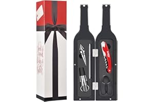 Wine Opener Gift Set - Wine Bottle Accessory Kit Corkscrew Opener, Stopper, Pourer, Foil Cutter, Glass Marker and Drink Stickers by Kato, Great Valentine's Gifts, Silver