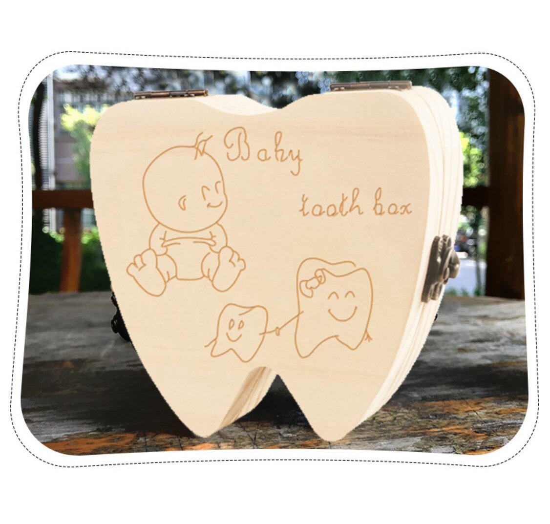 Amaoma Baby Teeth Box, Wooden First Tooth Box with Tweezer, Nice First Loose Tooth Tin Box for