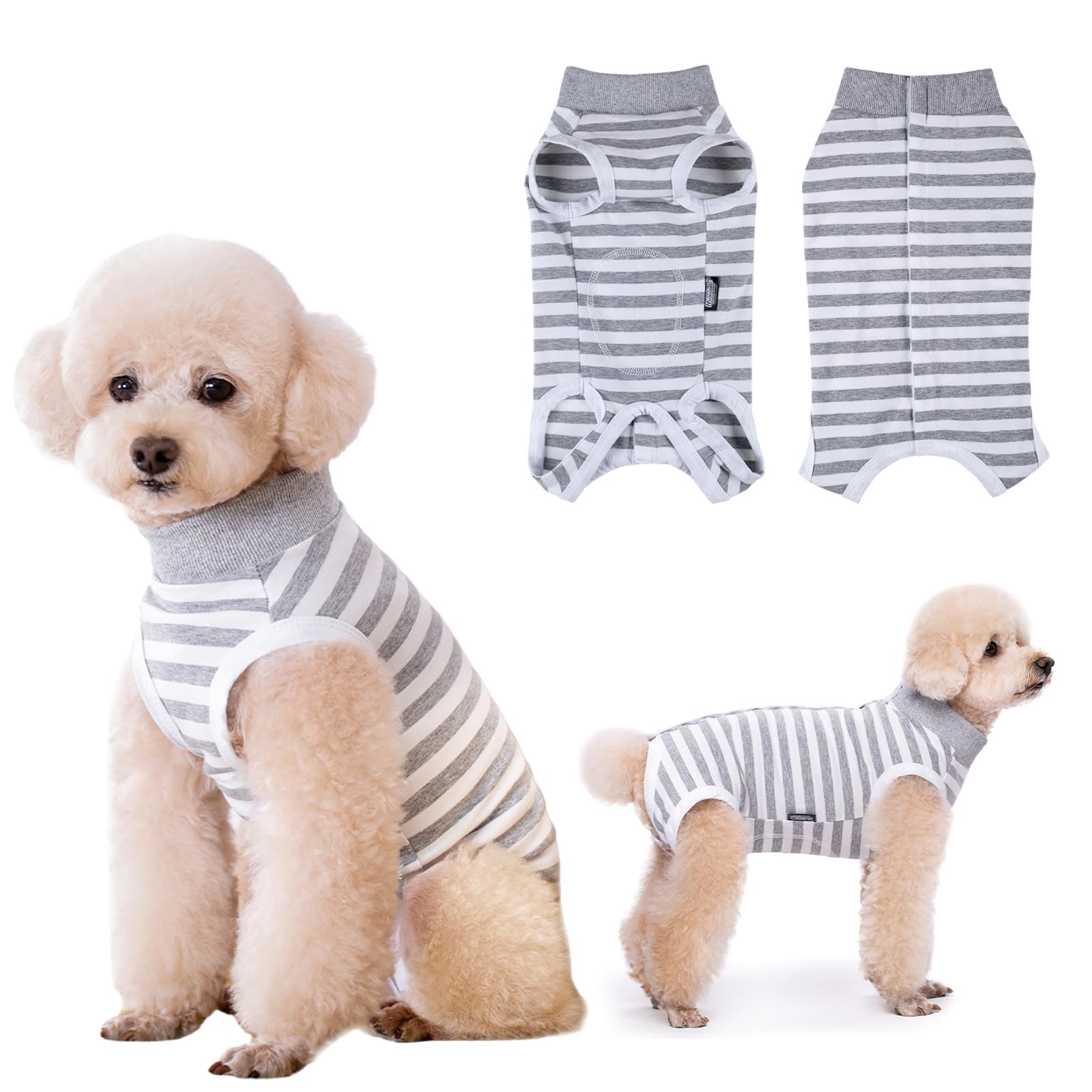 Lyneun Dog Recovery Suit - Soft Surgical Bodysuit, Wound Protection, Cone Alternative (Grey, S)