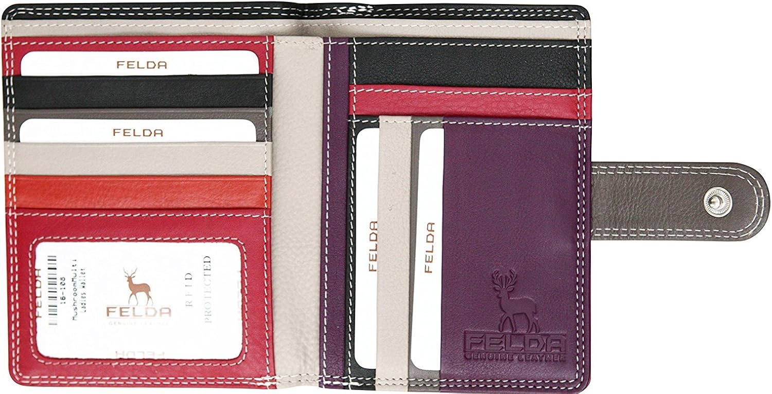 Felda Ladies Genuine Leather Medium Purse - RFID Protection and 9 Card Slots, Mushroom Multi - Image 5
