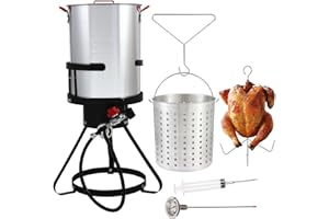 HONNECL Turkey Fryer Propane Turkey Deep Fryer Seafood Crab Boil Pot Kit Aluminum Fish fryers Outdoor Cooking Crawfish Boiler Steamer Set with 30 Qt Fryer Basket 54000 BTU Burner 10 PSI Regulator