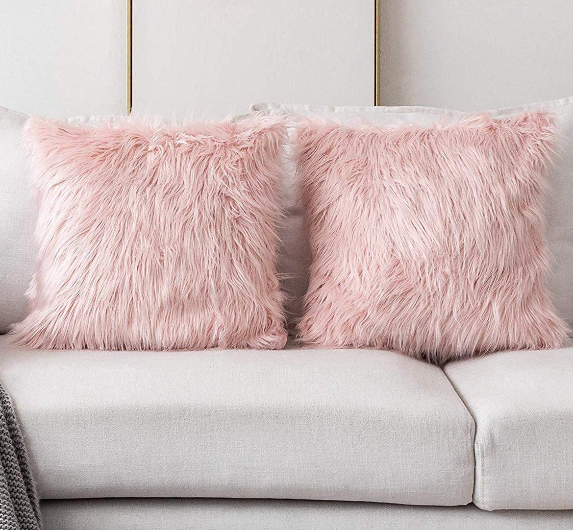 blush fur pillow