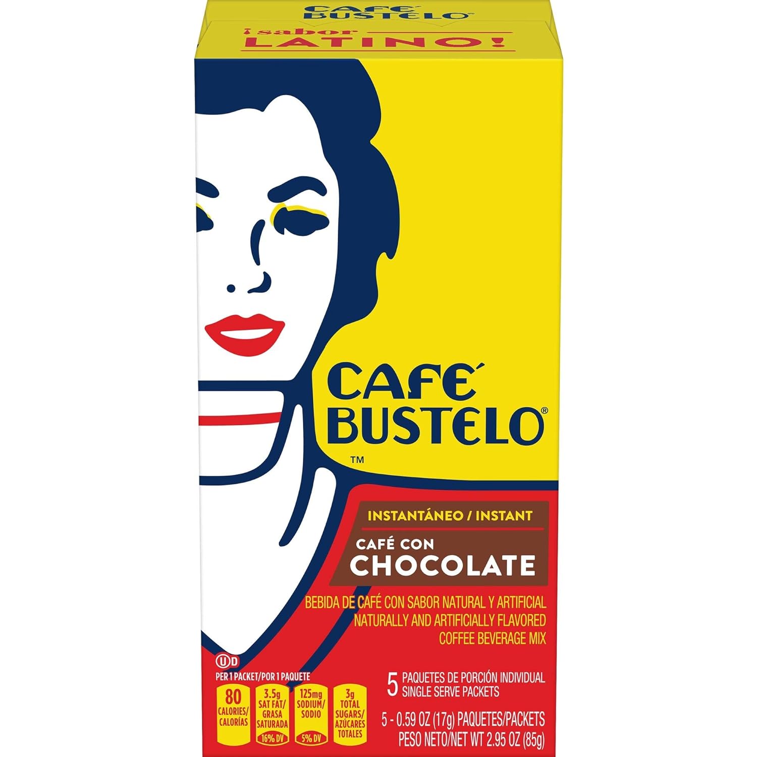 Café Bustelo Café con Chocolate Flavored Instant Coffee Beverage Mix, 5 Count Single Serve Packets