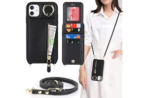 DEYHU iPhone 11 Phone Case with Card Holder for Women, iPhone 11 Case Wallet with Strap Credit Card Slots Crossbody with Kickstand Zipper Shockproof Case for iPhone11 - Black