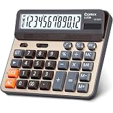 Comix Desktop Calculator, 12 Digits Large Button Desk Calculator, Gold | Solar Battery Dual Power, 5 Inch Large LCD Display, Computer Keys, 4 Function Basic Calculator Office Business Home Use