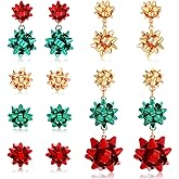 CEALXHENY 6Pairs Christmas Earrings Xmas Bow Drop Dangle Earring Set for Women (Style A - Xmas Bow)