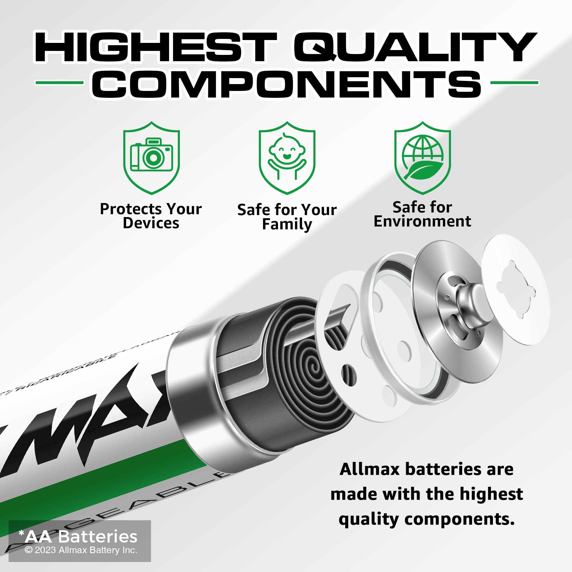 Allmax AA Maximum Power Precharged Rechargeable Double A Batteries (8 Count) – Ultra Long-Lasting, Recharge up to 2,000 Times – 1.2V