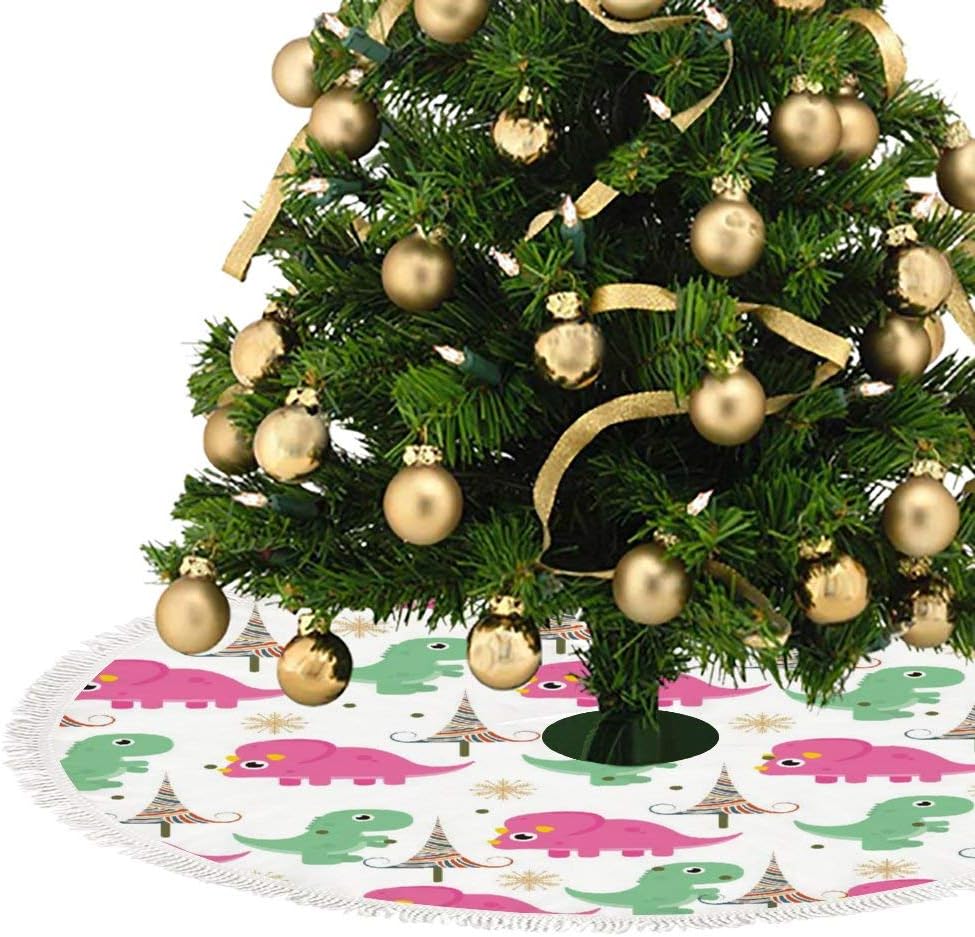 Amazon Com No Brands Christmas Xmas Tree Skirt For Holiday Party Christmas Supplies Cute Pink And Green Dinosaur Pattern Large Tree Mat Decor For Indoor Outdoor Gift For Family Friends 30 36 48inch Home