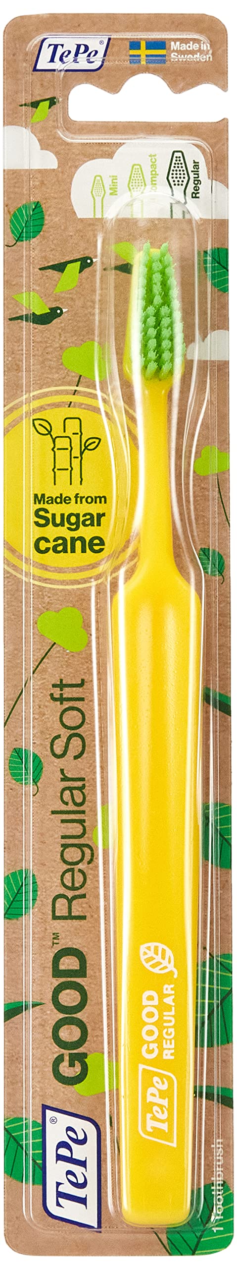 TePe Good Regular Toothbrush, Soft, Green, 1pc, Soft Toothbrush for Adults, Gentle Cleaning with User-Friendly Handle, Sustainable Toothbrush