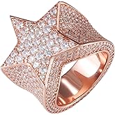 TRIPOD JEWELRY Iced Out Star Pinky Ring-18K Golden or White Golden Plated Hip Hop 5A+ Simulated Diamond Ring for Men Women-Size 7,8,9,10