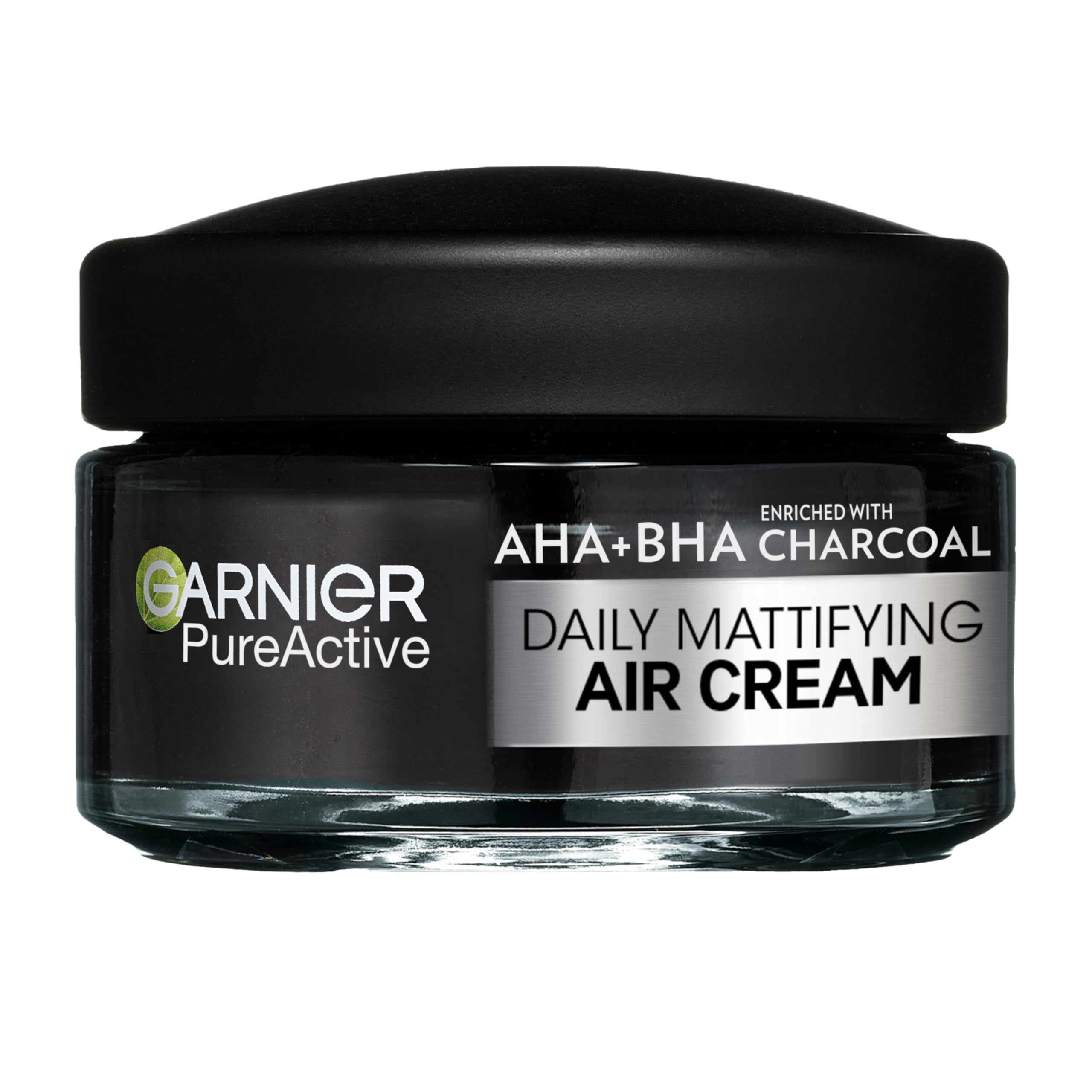 Garnier Pure Active AHA+BHA Charcoal Daily Mattifying Air Face Cream, 3 in 1 action, Hydrates + Controls Oil + Visibly Reduces Blemishes. Suitable for Sensitive Skin, Cruelty Free, Vegan, 50ml