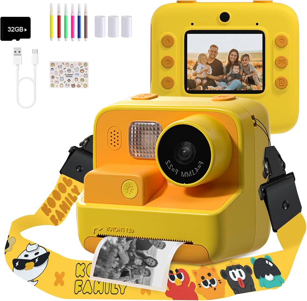 Mafiti Kids Camera Instant Print 2.0 Inch 48MP 1080P Dual Lens 32GB