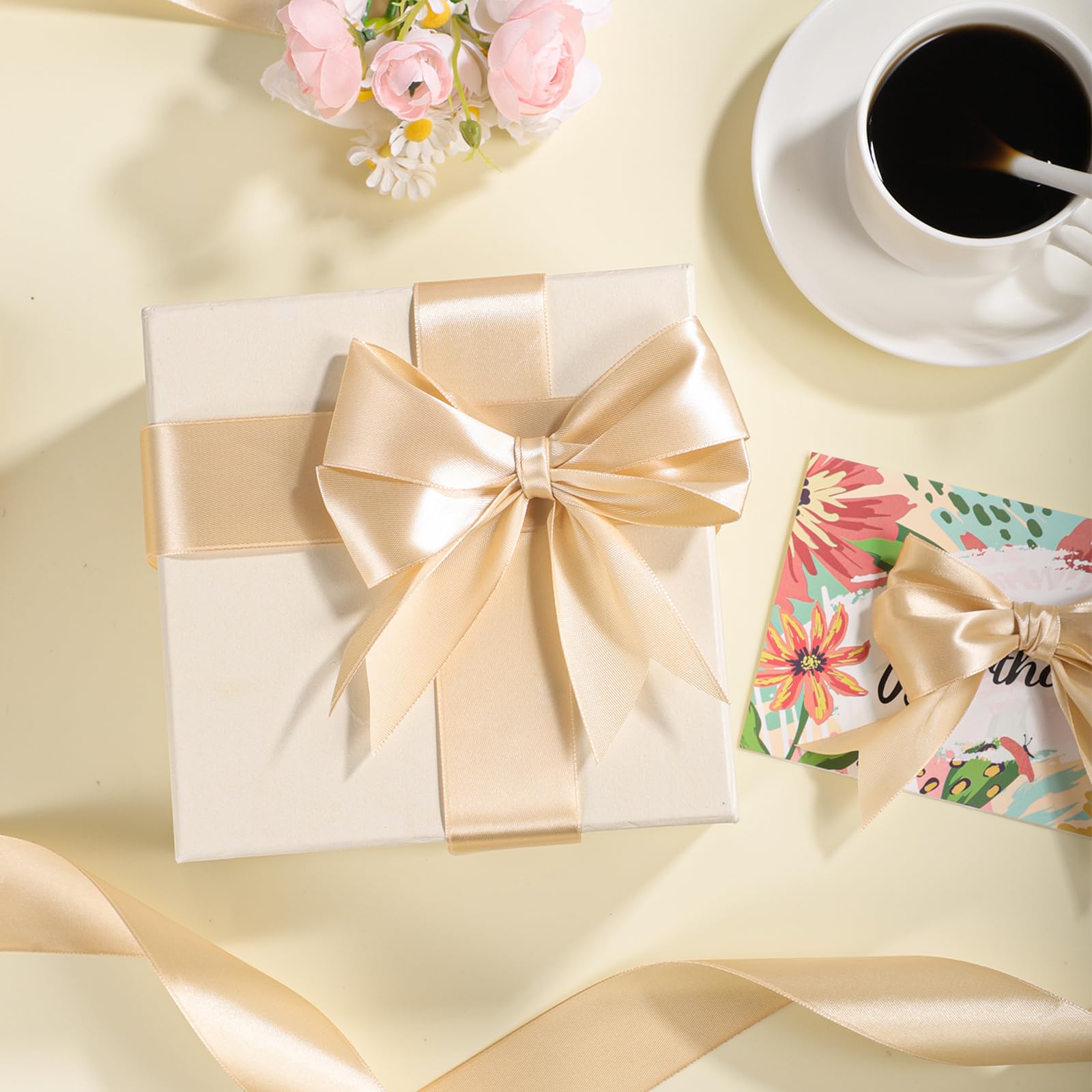 Photo 1 of 1.2In 30 Yards Champagne Gold Ribbon, Satin Ribbon for Gift Wrapping Wedding Invitation Flower Bouquet Party Home Decoration