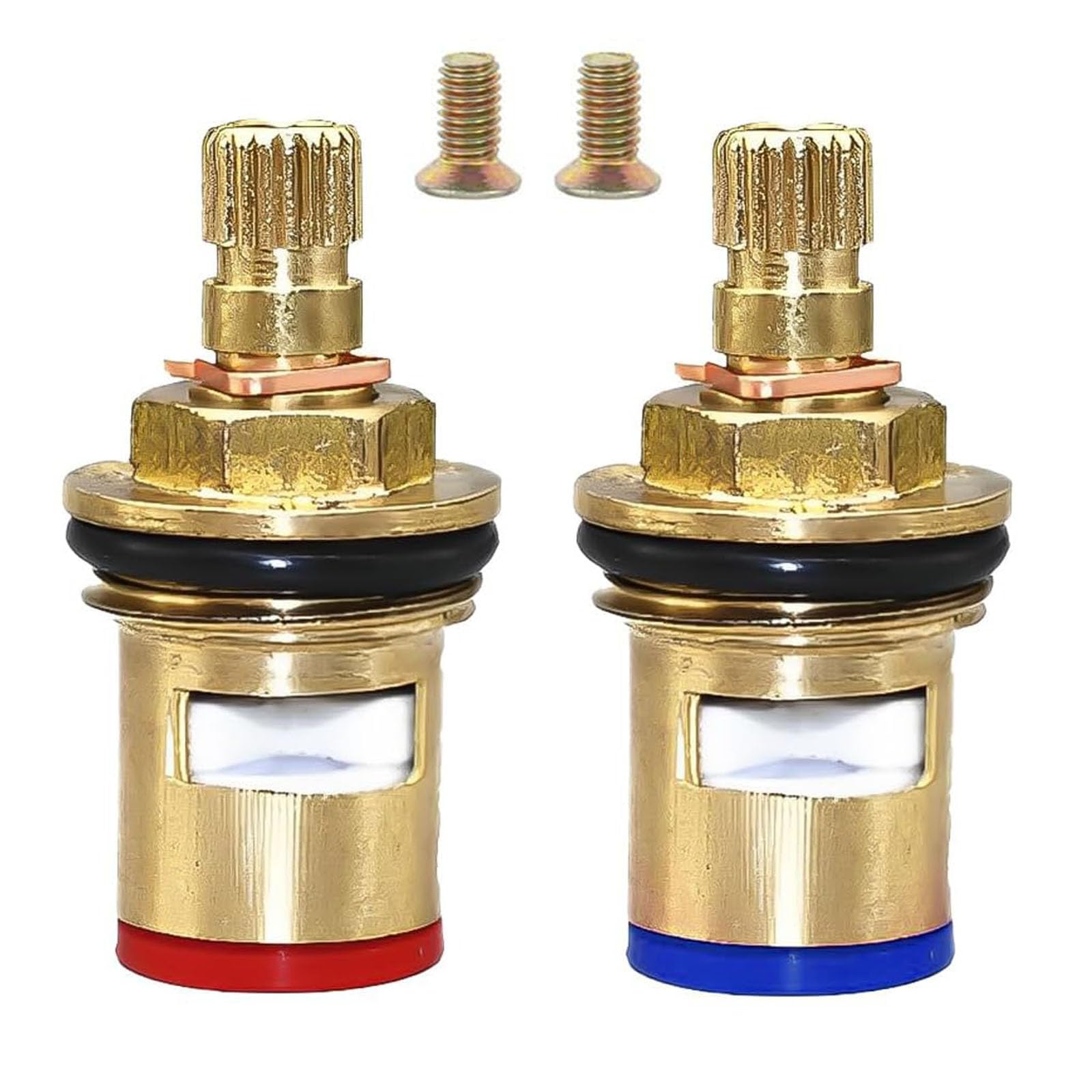 2 Pieces Ceramic Tap Cartridge Replacement Brass Tap Glands Repair Kit 1/4 Turn Tap Cartridge with Screws for Bathroom Kitchen (Long model) (Tiny model)