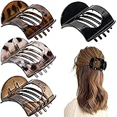 Jeffan 4 PCS Flat Hair Claw Clips for Women, Square Flat Hair Claws for Thick Thin Hair, Secure Hold Inner Teeth Hair Claw Clips, Strong Hold Side Hair Clamps for Styling Sectioning, Beige