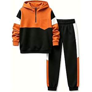 kadoubiyoo Boys Clothes Long Sleeve Color-blocked Hoodie Top and Pants 2PCS Winter Sweatsuits Fall Boys Outfits 2-8 Years