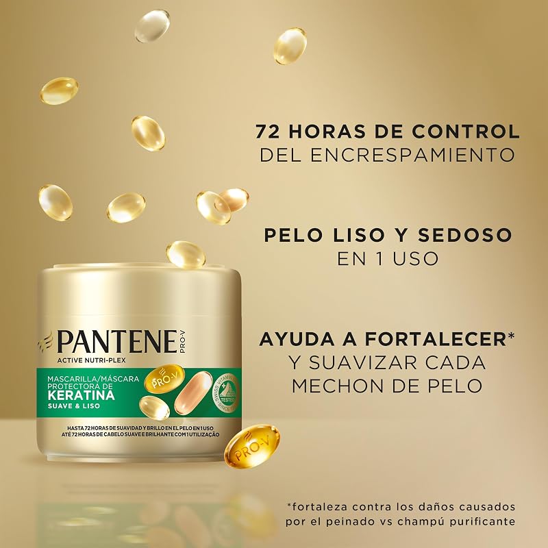 Pantene pro-v máscara protetora de queratina suave e suave 3x300ml para cabelos crespos e secos. até 72 horas de cabelo macio e brilhante em apenas uma utilização