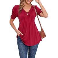 Women's V-Neck Ruffle Blouse – Casual Swing Tunic Top With Button-Up Front (Short/Long Sleeve) - View #3
