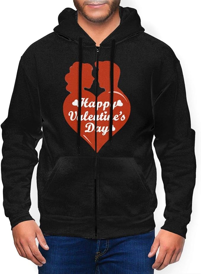 Happy Valentine's Day Mans Hooded Zip Shirt Sweatshirt Comfortable Long