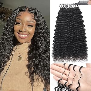 Renyarch Feather Crochet Human Hair Bundles for Black Women 20 Zoll Deep Wave Natural Black Human Hair Crochet 200g 160Pcs Wet and Wavy Invisible Knotless Curly Schwarz Echthaar Haarverlängerungen