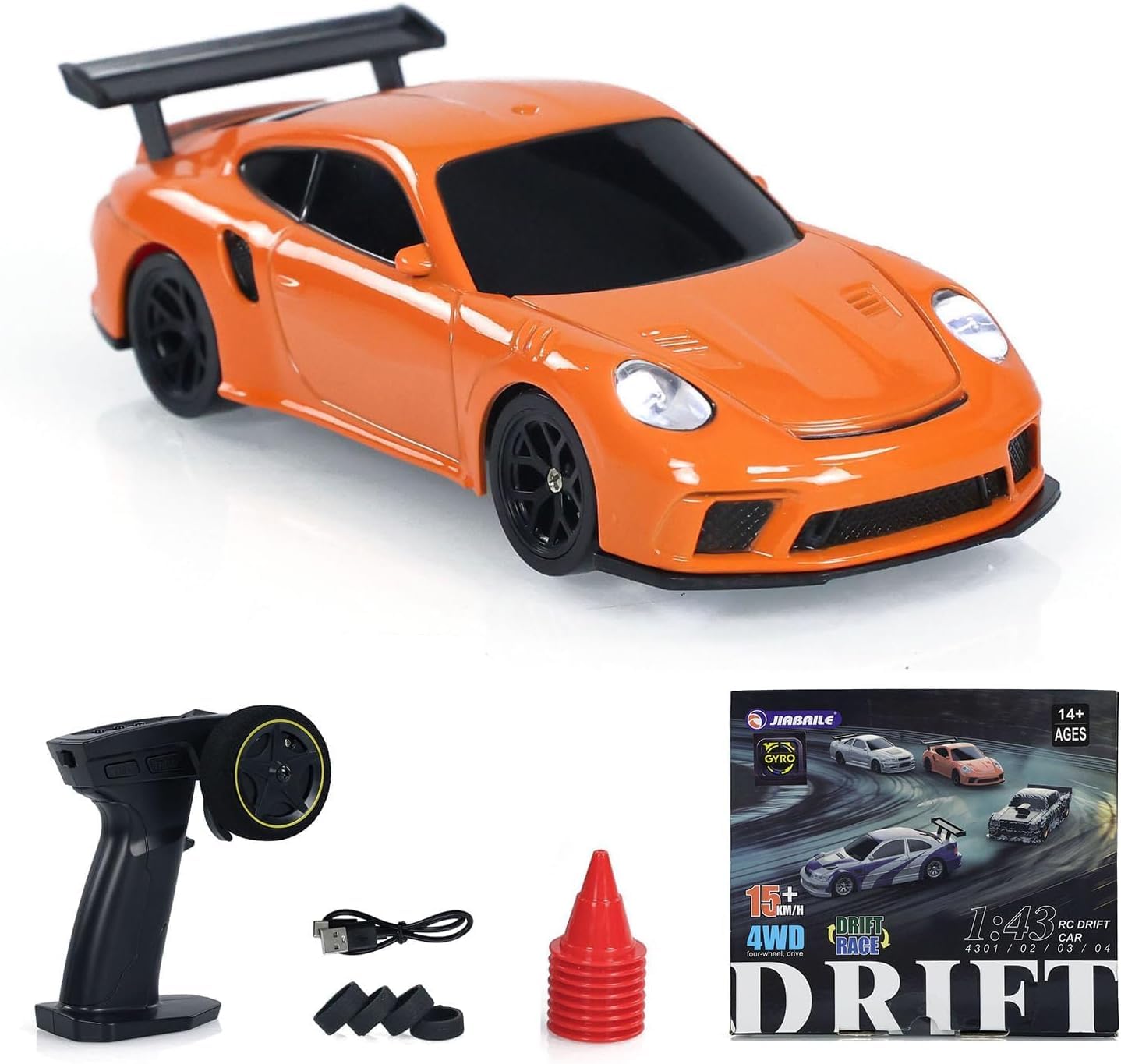 Photo 1 of ***(PARTS ONLY/ NON FUNCTIONAL)***TOUCAN RC HOBBY 1:43 Ready to Run Race Car Gyro Drift Car 4WD Traffic Cones Mini Toy for Boys with a Gyro (Orange)