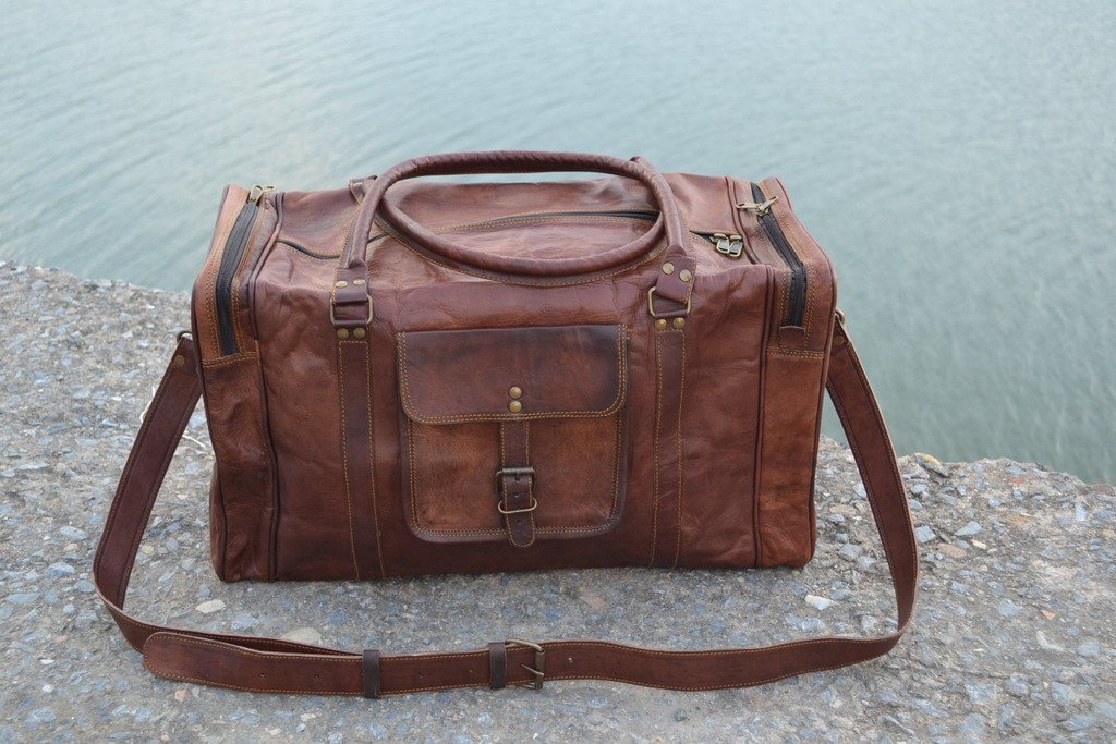 KPL 21 Inch Vintage Leather Duffel Travel Gym Sports Overnight Weekend Duffel Bag - similar to stock photo