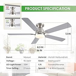 Ceiling Fans with Lights, 56" Flush Mount Ceiling