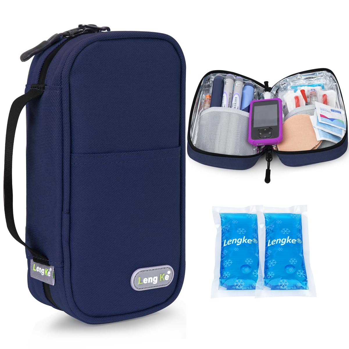 YOUSHARES Diabetic Insulin Pen Case - Insulin Cooler Travel Case with Two Ice Packs, Medical Travel Cooler Bags for Diabetic Supplies (Navy Blue)