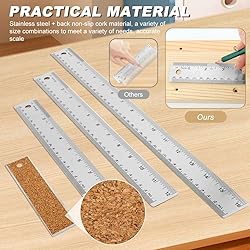 Metal Ruler with Cork Backing,6+12+16+18 Inch