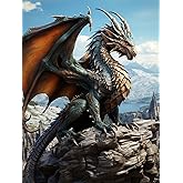 Ginfonr 5D DIY Mosaic Diamond Art Painting Kits Dragon Full Drill, Paint with Diamonds Art Animal Cross Stitch Embroidery Rhinestone Craft for Home Office Wall Decor 12x16 Inch