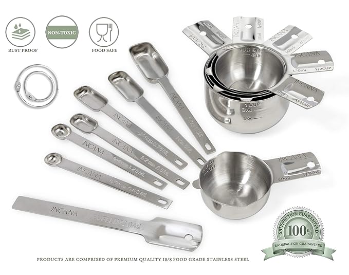 Incana - Juego de vasos y cucharas medidoras de acero inoxidable ...