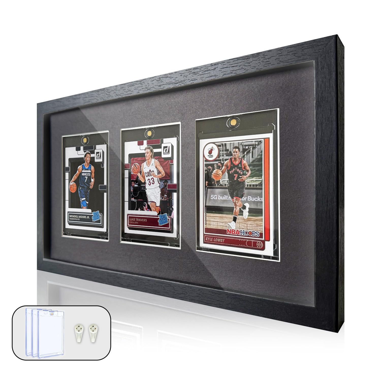 Photo 1 of Sports Card Display Frame with Tempered Glass, Wall Mount or Tabletop Trading Card Display Case, Baseball Card Display Box for 3 Standard Cards, Frame for Basketball Football Hockey Cards