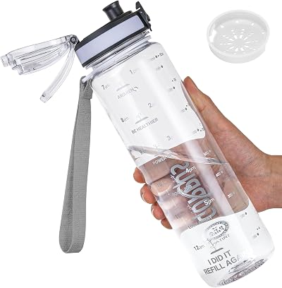 GOPPUS 1L Tritan Water Bottle Bottle with Lock Lid Time Marks BPA Free