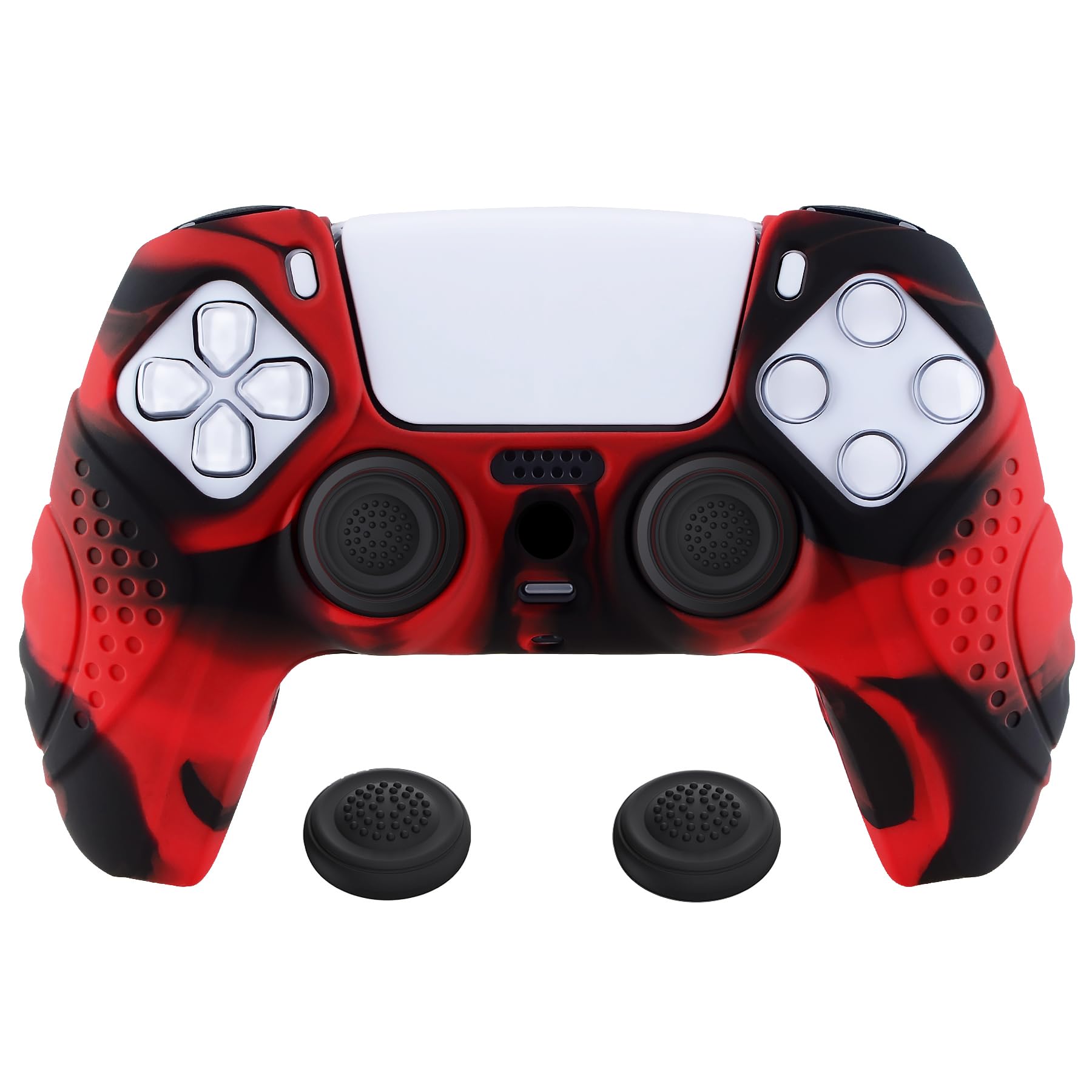 eXtremeRate PlayVital Guardian Edition Ergonomic Soft Anti-Slip Controller Silicone Case Cover for ps5, Rubber Protector Skins with Black Joystick Caps for ps5 Controller - Red & Black