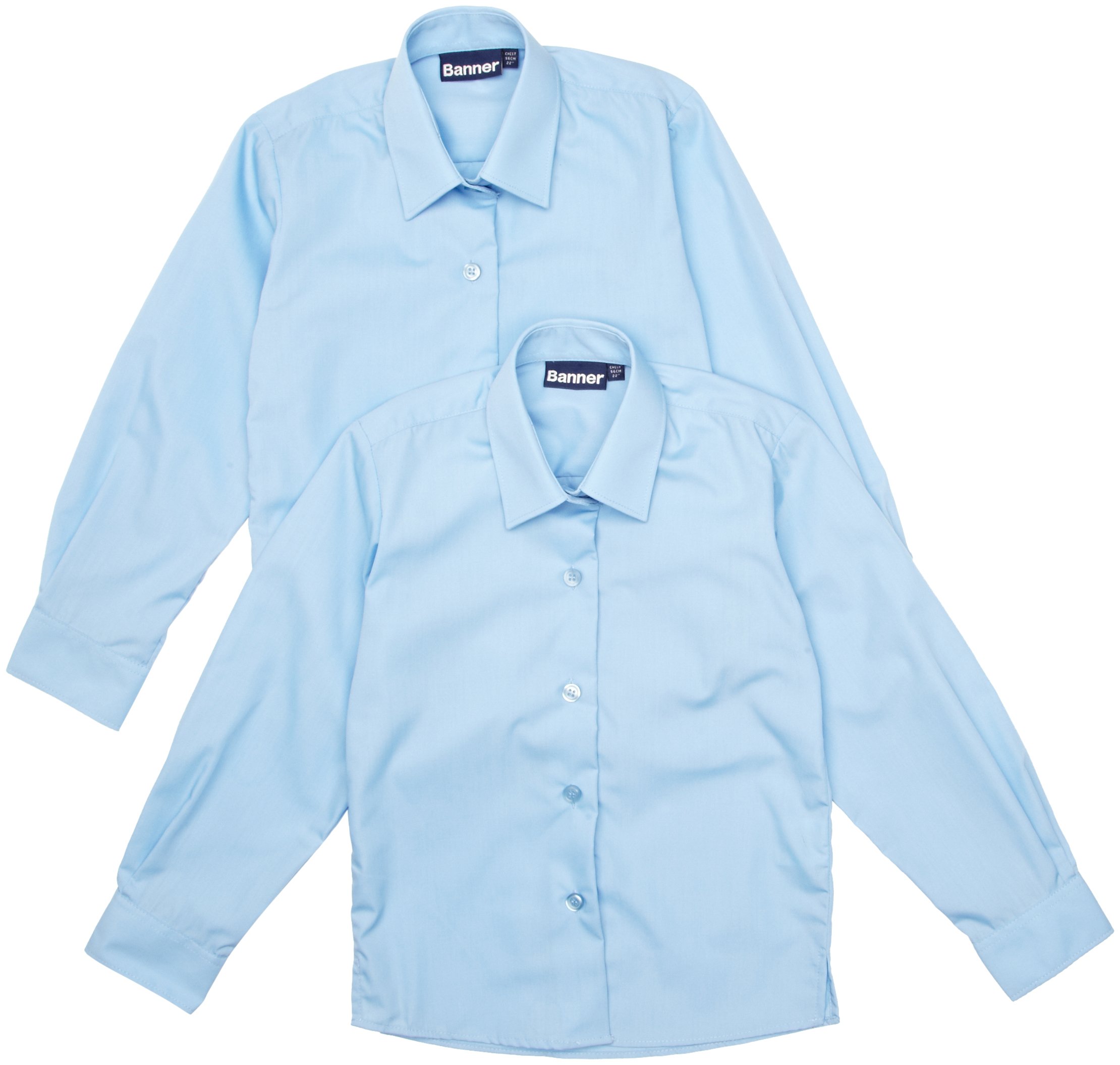 Blue Max Banner Girl's Twin Pack Long Sleeve School Blouse, Blue, 36" Chest